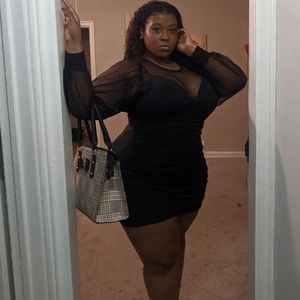 Ruched Little Black Dress w/Mesh Sleeves